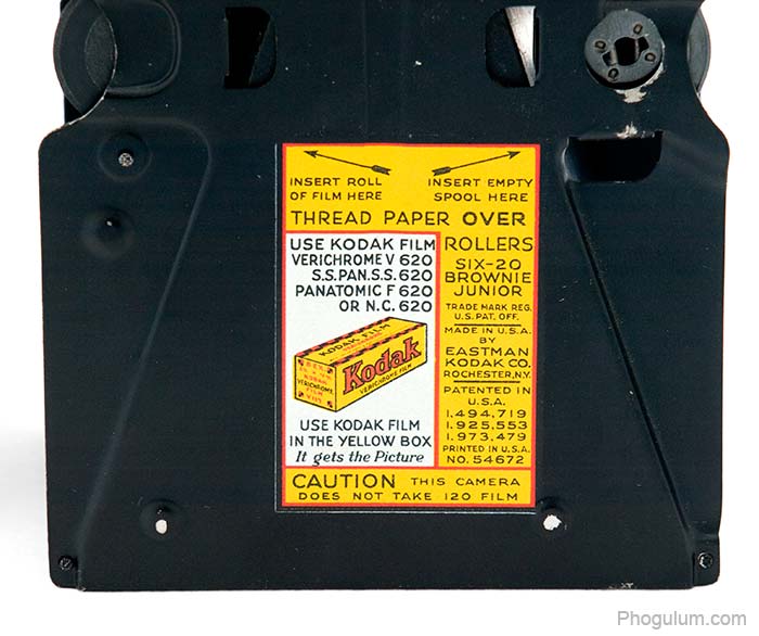 Kodak Brownie Junior Six-20 label inside